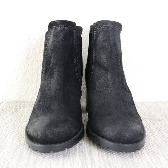 Clarks Leda Up Black Suede Ankle Boots Women’s Size 10 Chunky Block Heel - Picture 5 of 15